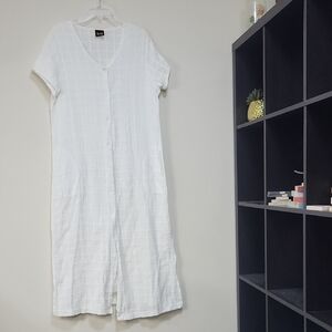 DOTTI White Cotton Button Front Side Pocket Short Sleeve Maxi Dress Cover-up